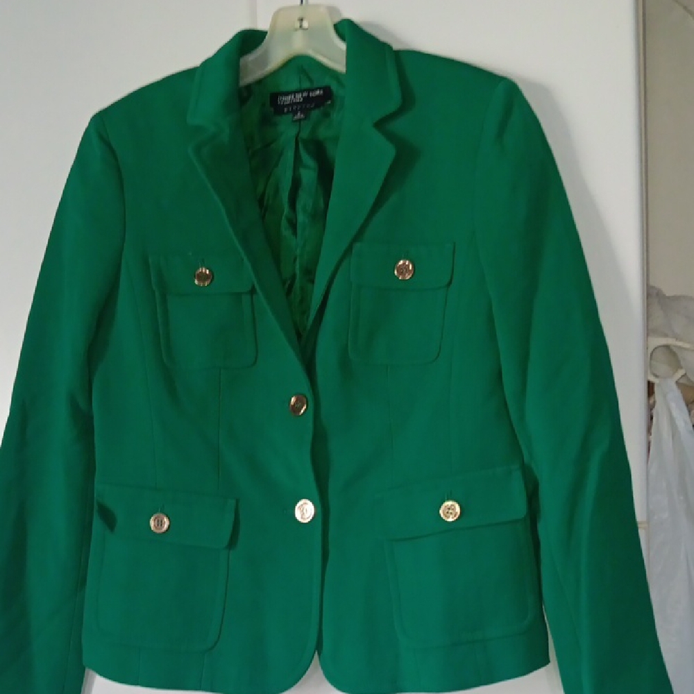 Jones New York Green Blazer with Gold Buttons